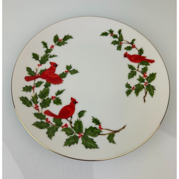 Lefton China Vintage Cardinal Bird Holly Ivy Christmas Holiday Plate Japan 1984 - Picture 14 of 14